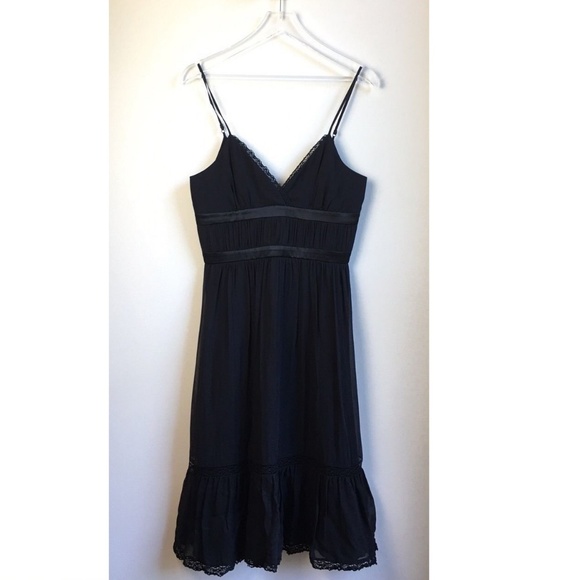 BCBGMaxAzria Dresses & Skirts - Black 100% Silk V Neck Crochet A-line Paris Dress